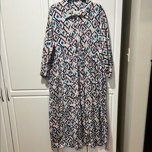 Anthropologie Long Sleeve Geometric Dress - Blue and Pink